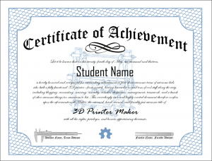 3D Printer Club Certificate of Achievement